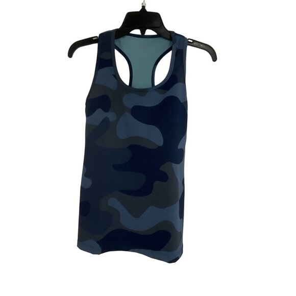 YogaWorks Womens Camo Scoop Neck Racerback Brami Tank Top Medium Blue Gray - Picture 2 of 4